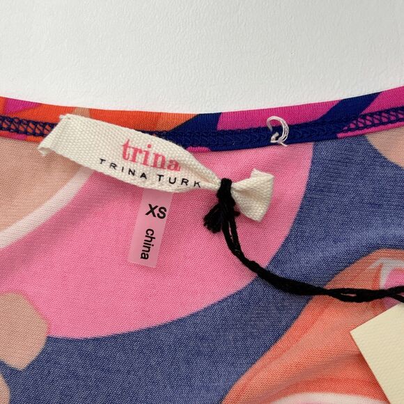 Trina Turk Womens XS Pink Orange Cover Up Dress Blossoms Resortwear Short Sleeve - Picture 7 of 11